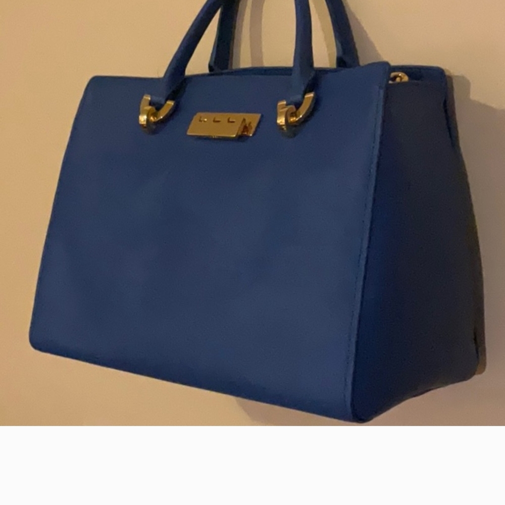 ZAC POSEN AUTH EUC COBALT BLUE LEATHER EARTHETTE LRG SATCHEL HANDBAG!